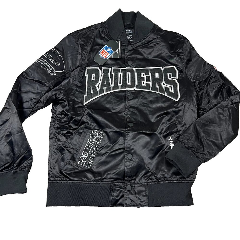 Pro Standard Mens Large Black Las Vegas Raiders NFL Snap Front Bomber Jacket NWT